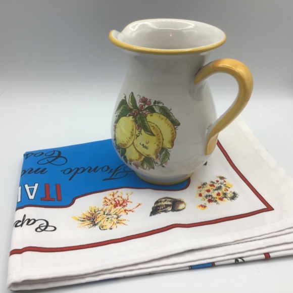 Italy Capri Water/Wine Jug With Lemons Design & Kitchen Towel w local fish - Picture 7 of 11
